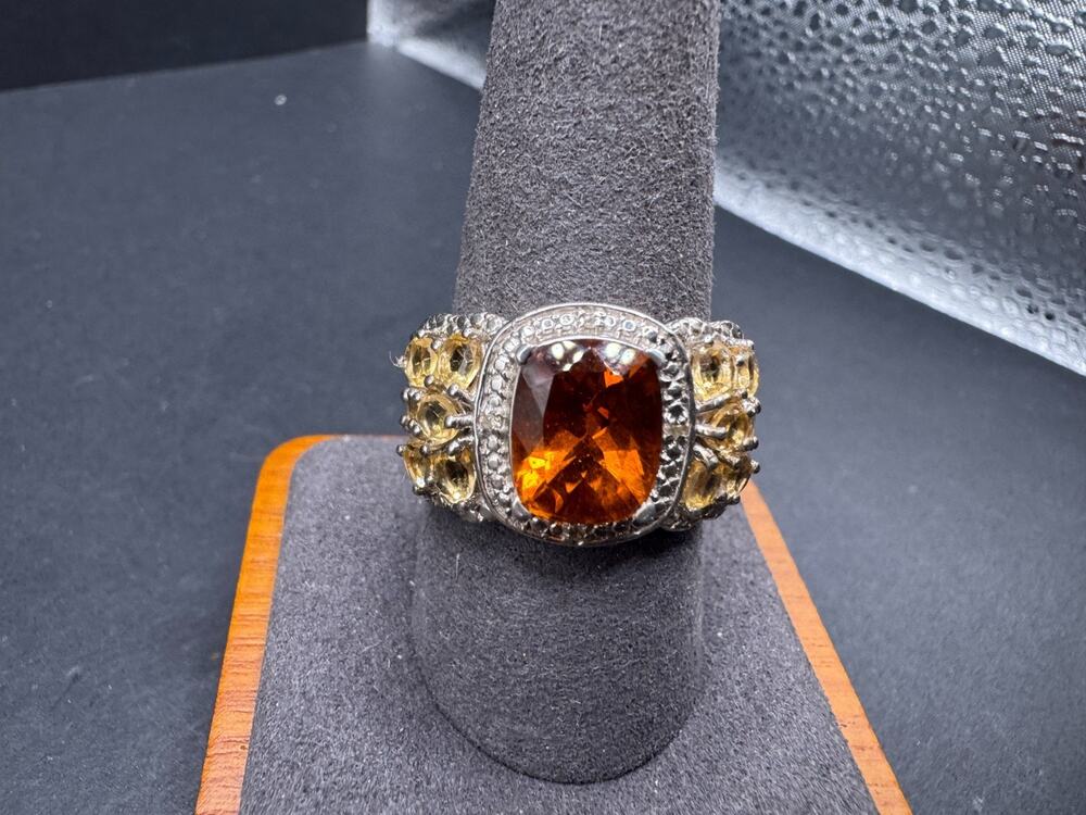 STS Chuck Clemency Sterling Orange Citrine With Gold Vermeil Accents Ring Sz 10